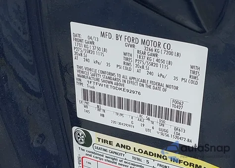 2013 Ford F-150 Lariat из США, поврежденный, VIN 1FTFW1ET0DKE92976